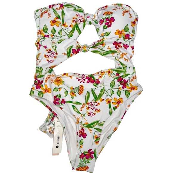 NWT Aqua Women's Small STAR Swim Bandeau Cutout Knots & Ties One Piece Swimsuit - Picture 3 of 14